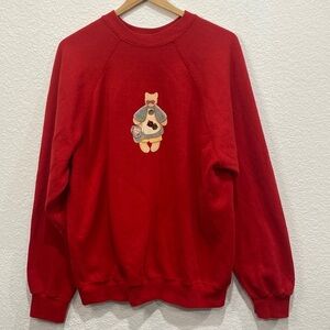 Vintage Tultex Long Sleeve Cottagecore Cat Red Cotton Blend 90s Sweatshirt XL